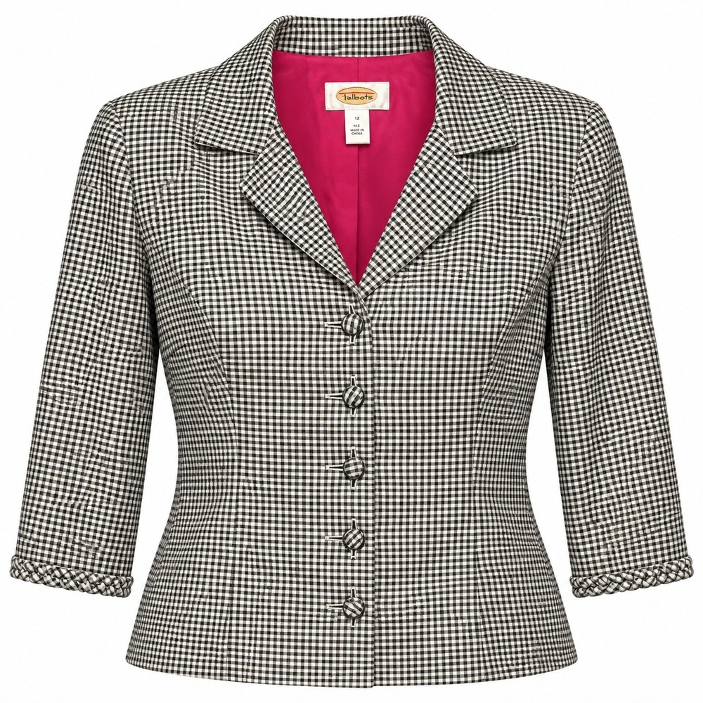 Talbots Coquette Gingham Silk Blazer Womens 10P Dark Academia Preppy Officecore